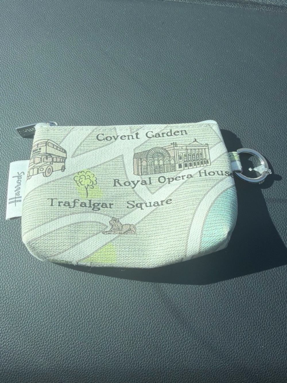 Harrods Cream Canvas London Map Coin Pouch with Lime and Black Accents - Picture 2 of 2